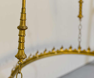 Mid Century Gothic Revival Gold Halo Ring & Crystal Chandelier