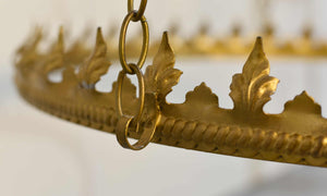 Mid Century Gothic Revival Gold Halo Ring & Crystal Chandelier