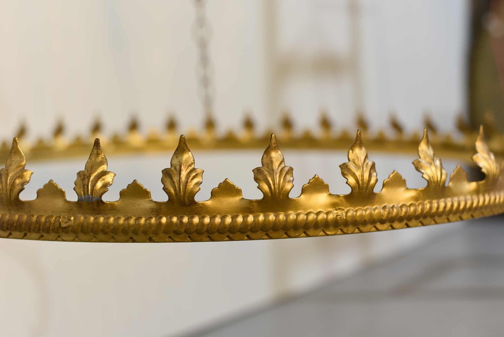 Mid Century Gothic Revival Gold Halo Ring & Crystal Chandelier