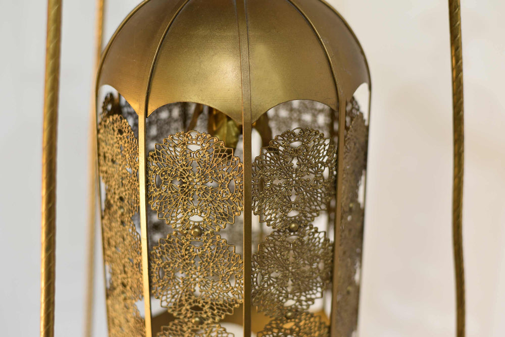 Mid Century Gothic Revival Gold Halo Ring & Crystal Chandelier