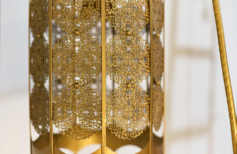Mid Century Gothic Revival Gold Halo Ring & Crystal Chandelier