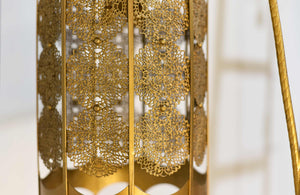 Mid Century Gothic Revival Gold Halo Ring & Crystal Chandelier