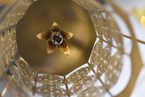 Mid Century Gothic Revival Gold Halo Ring & Crystal Chandelier