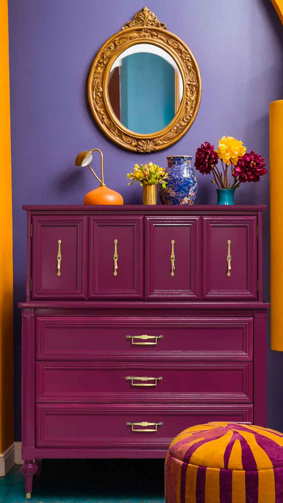 Mid-Century-Transitional-Highboy-Dresser-in-Purple-by-White-Furniture---Newly-Painted-firebird-furniture