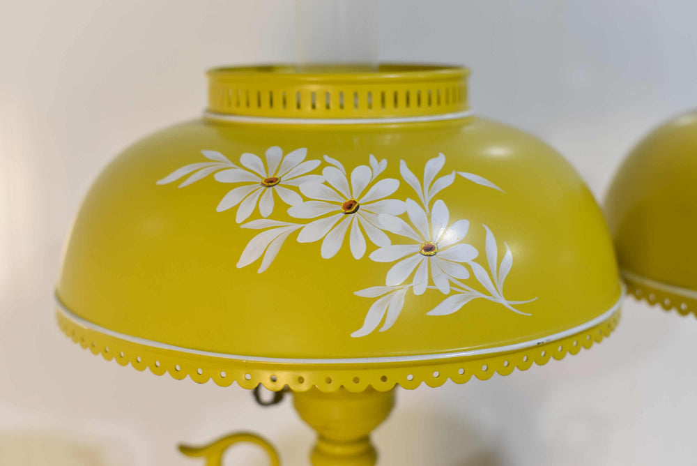 Mid Century Metal Lanterns Painted Yellow Table Lamps - a Pair