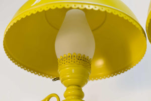 Mid Century Metal Lanterns Painted Yellow Table Lamps - a Pair