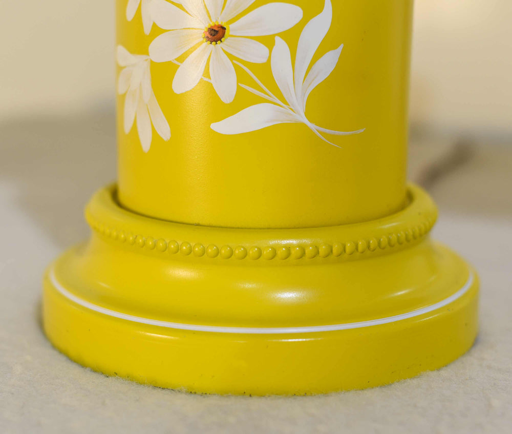 Mid Century Metal Lanterns Painted Yellow Table Lamps - a Pair