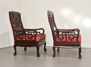Mid-Century Chinoiserie Clawfoot Rosewood Armchairs with Cushions - A Pair