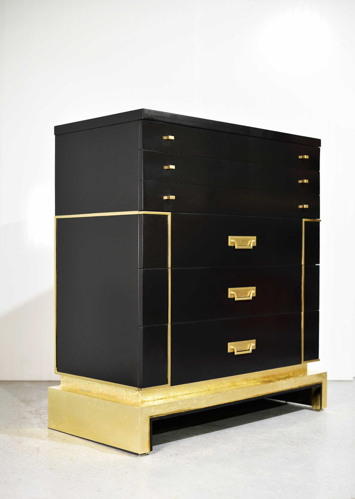 Mid Century Art Deco Style Gold Leafed Chest in Black by Sieling Moder Firebird Furniture Mid Century Art Deco Style Gold Leafed Chest in Black by Sieling Moder Firebird Furniture