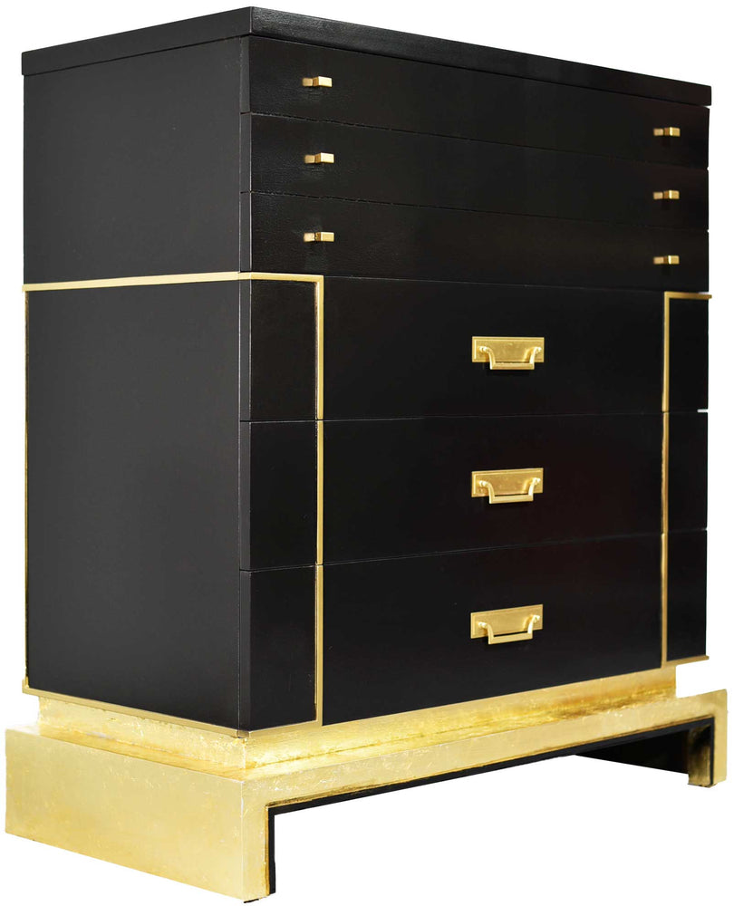 Mid Century Art Deco Style Gold Leafed Chest in Black by Sieling Moder Firebird Furniture Mid Century Art Deco Style Gold Leafed Chest in Black by Sieling Moder Firebird Furniture