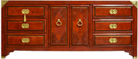 1970s Campaign Chinoiserie Credenza with Double-Ring Hardware Huntley by Thomasville