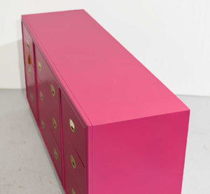 Mid Century Campaign Lowboy Dresser Passage Collection by Drexel in Pink - Newly Painted