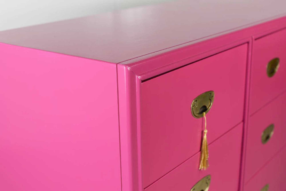 Mid Century Campaign Lowboy Dresser Passage Collection by Drexel in Pink - Newly Painted