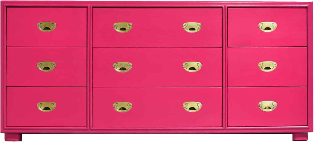 Mid Century Campaign Lowboy Dresser Passage Collection by Drexel in Pink - Newly Painted