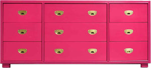 Mid Century Campaign Lowboy Dresser Passage Collection by Drexel in Pink - Newly Painted