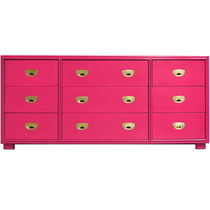 Mid Century Campaign Lowboy Dresser Passage Collection by Drexel in Pink - Newly Painted