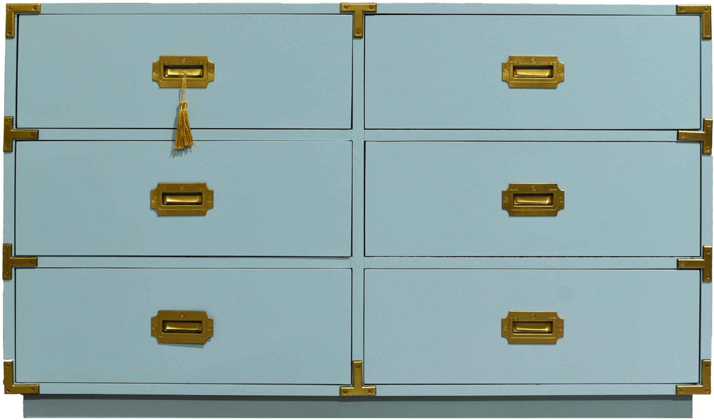 Mid Century Campaign Style Credenza or Dresser in Blue - Newly Painted