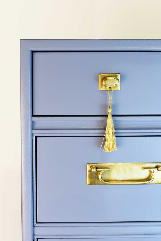 Mid Century Campaign Style Highboy Dresser in Blue - Newly Painted