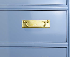 Mid Century Campaign Style Highboy Dresser in Blue - Newly Painted