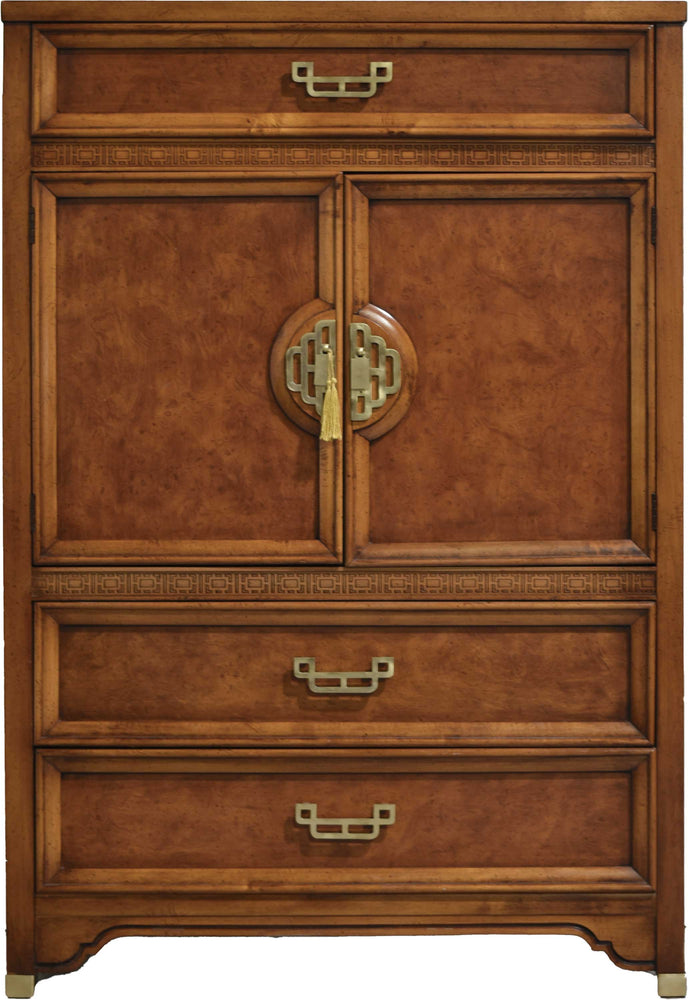Mid Century Chinoiserie Burlwood Highboy Mandarin Collection by Henry Link