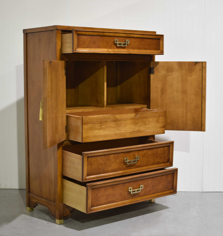 Mid Century Chinoiserie Burlwood Highboy Mandarin Collection by Henry Link