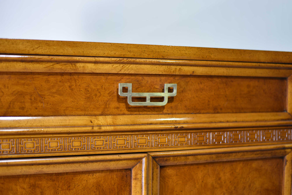 Mid Century Chinoiserie Burlwood Highboy Mandarin Collection by Henry Link