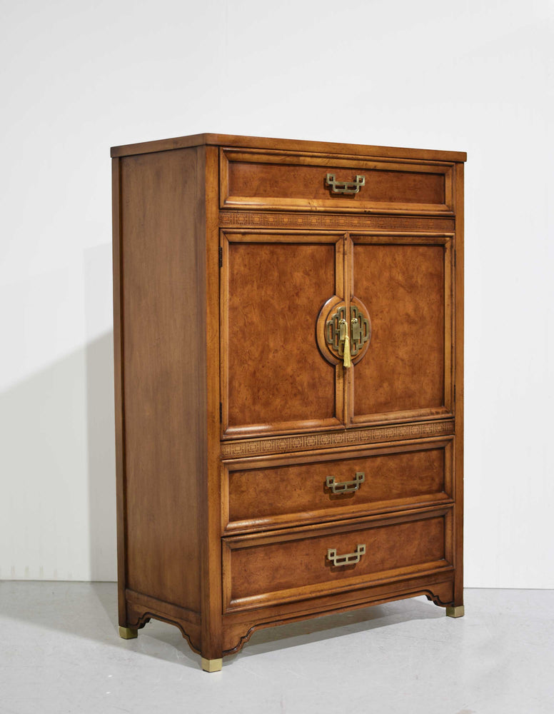 Mid Century Chinoiserie Burlwood Highboy Mandarin Collection by Henry Link