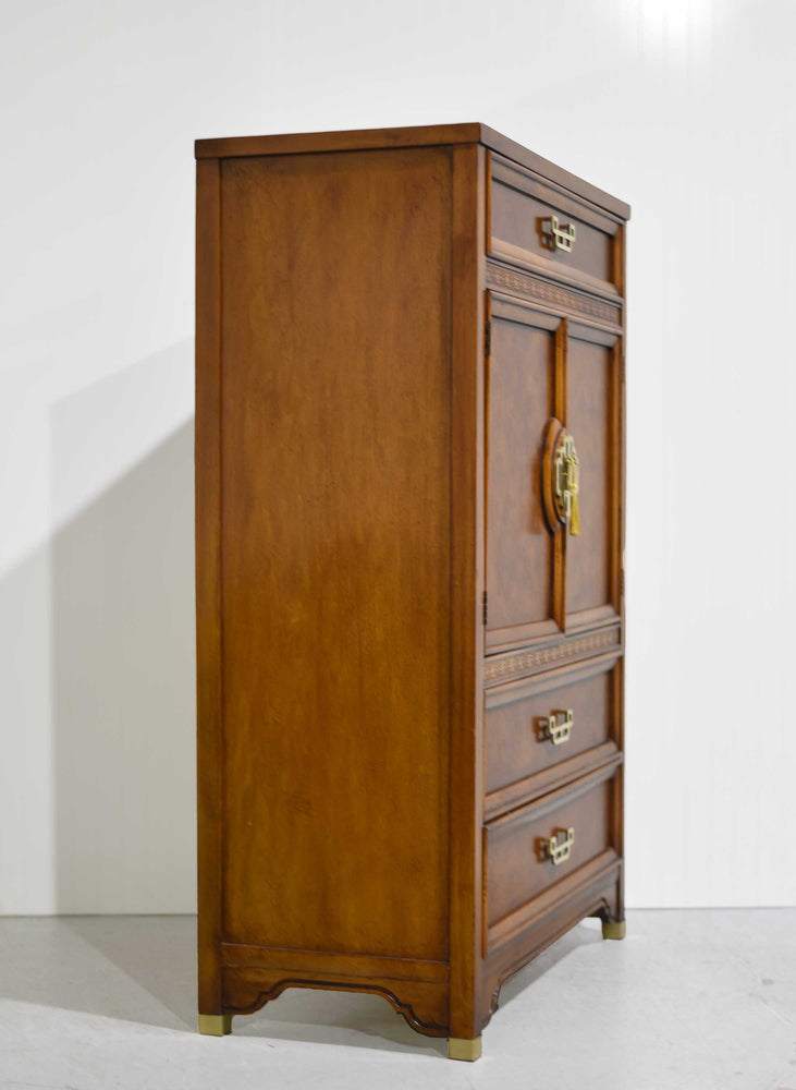Mid Century Chinoiserie Burlwood Highboy Mandarin Collection by Henry Link