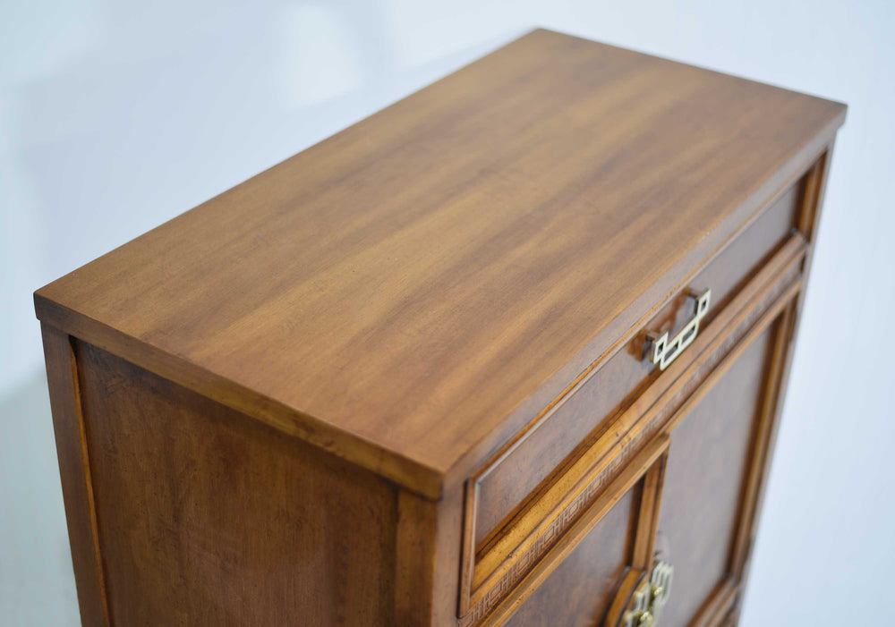 Mid Century Chinoiserie Burlwood Highboy Mandarin Collection by Henry Link