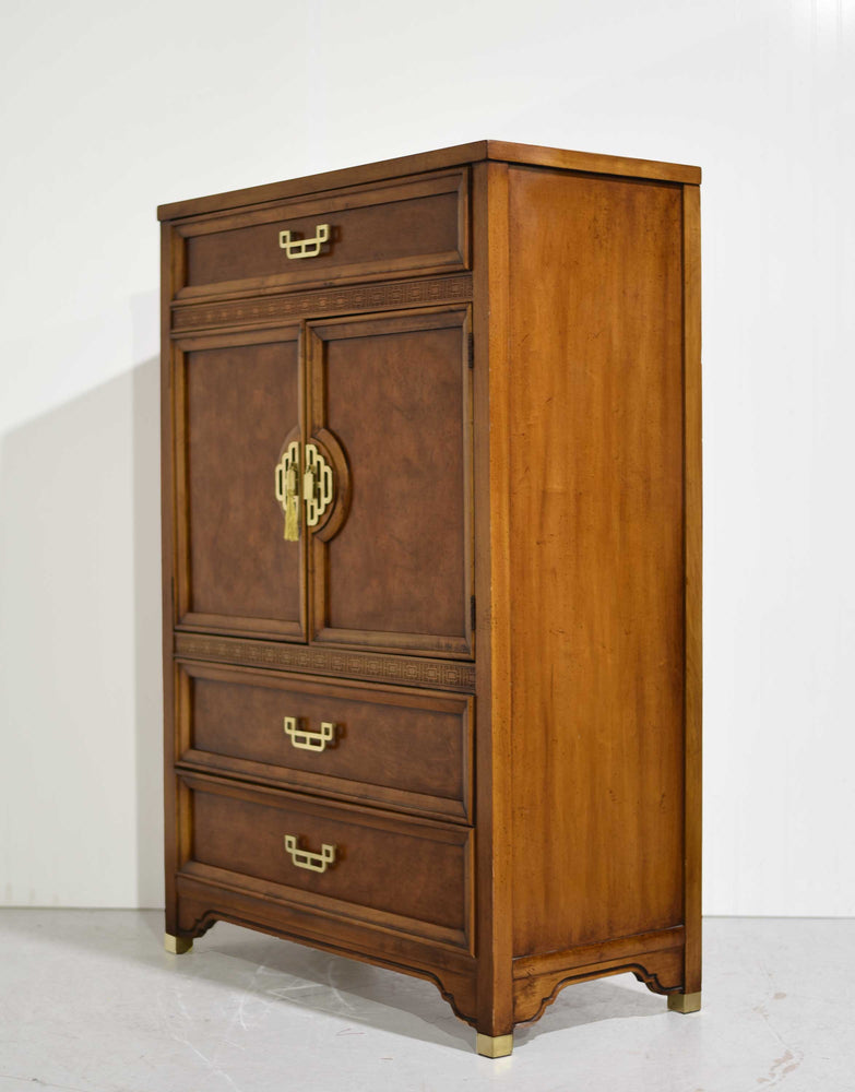 Mid Century Chinoiserie Burlwood Highboy Mandarin Collection by Henry Link