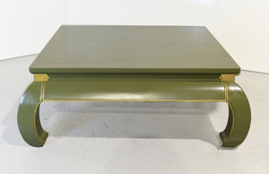 Mid Century Chinoiserie Coffee Table Green and Gold - Newly Painted