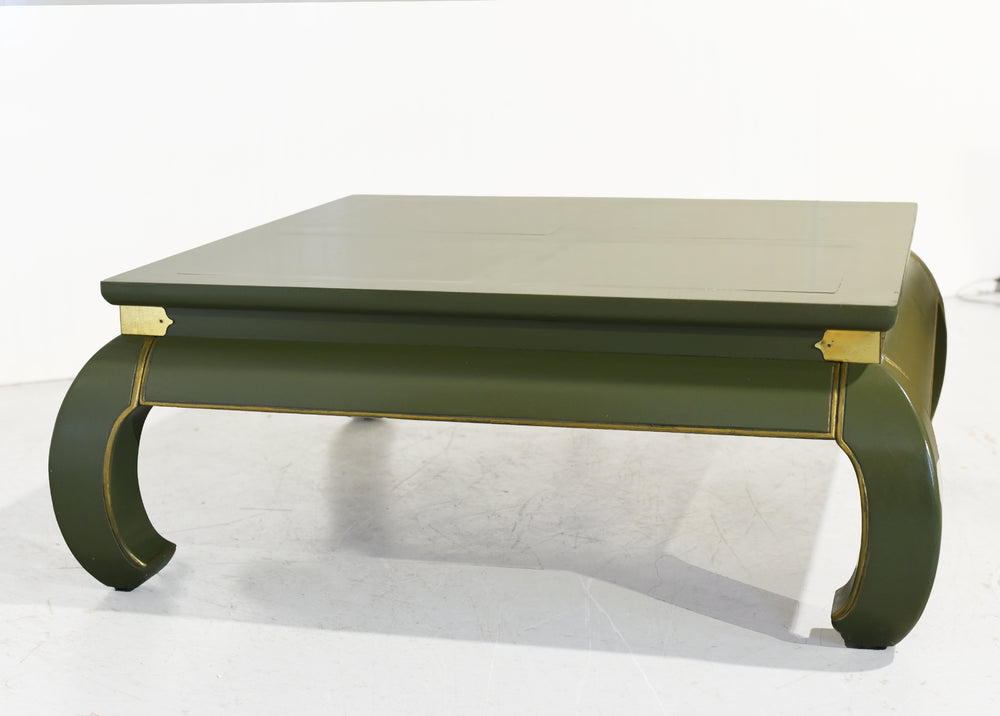 Mid Century Chinoiserie Coffee Table Green and Gold - Newly Painted