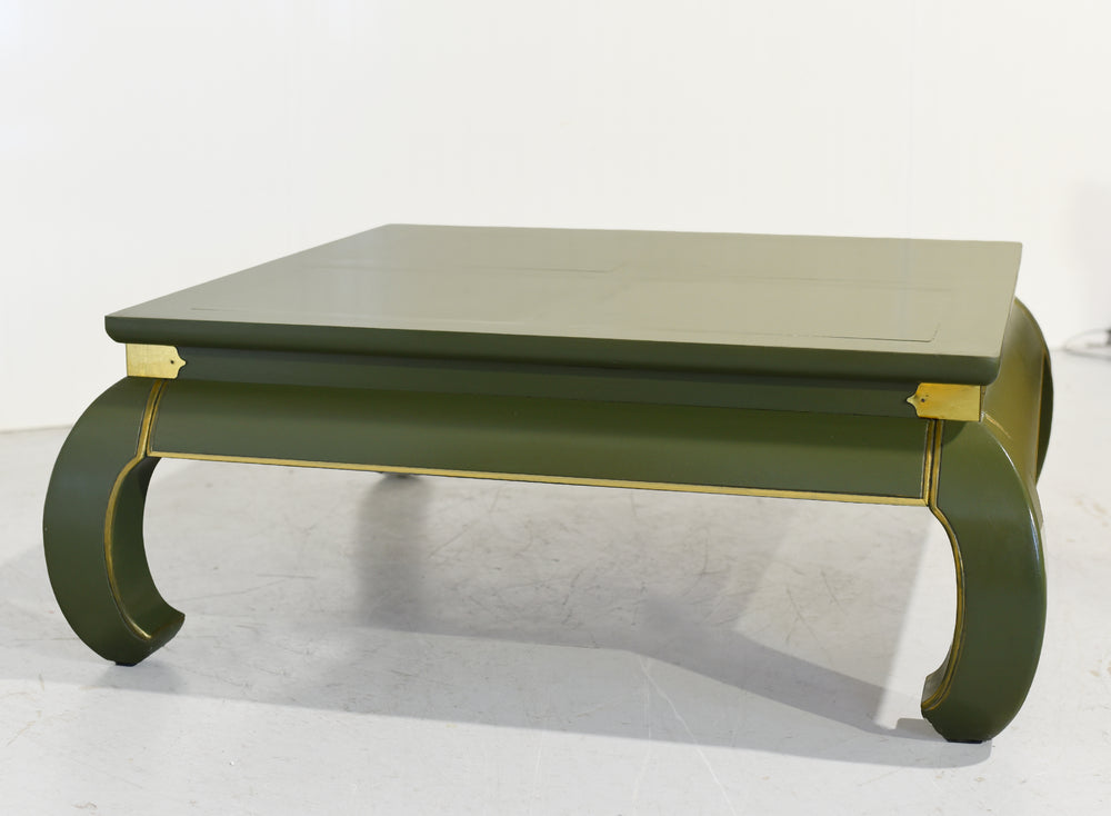 Mid Century Chinoiserie Coffee Table Green and Gold - Newly Painted