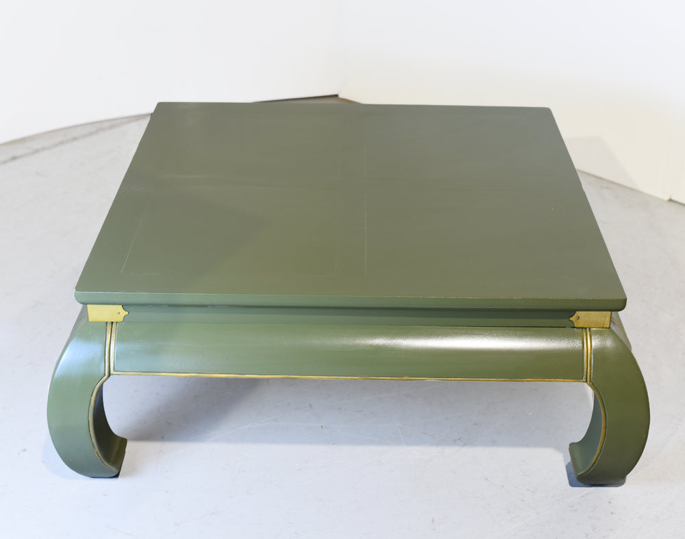 Mid Century Chinoiserie Coffee Table Green and Gold - Newly Painted