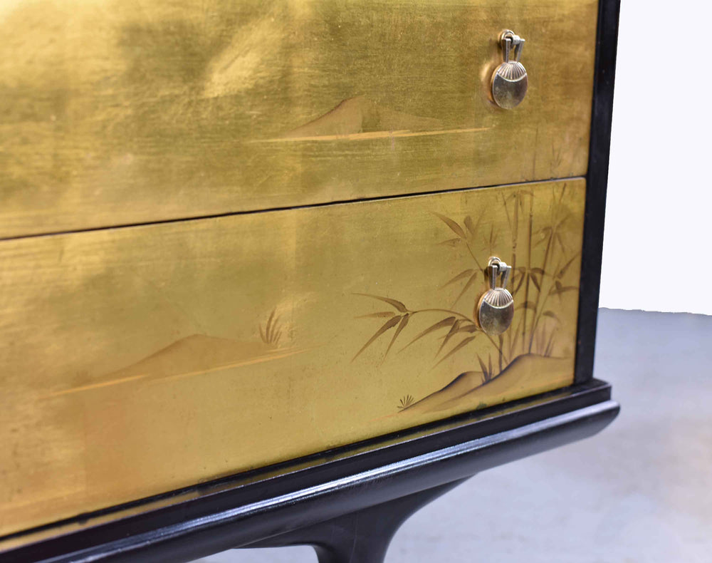 Mid Century Chinoiserie Gold Leafed 4 Drawer Chest by Johnson Furniture Grand Rapid
