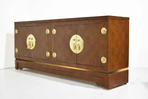 Mid Century Chinoiserie Grasscloth Buffet Sideboard