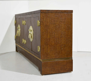 Mid Century Chinoiserie Grasscloth Buffet Sideboard