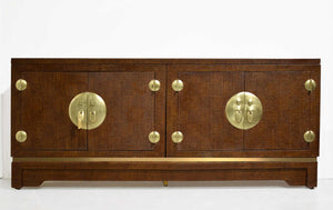 Mid Century Chinoiserie Grasscloth Buffet Sideboard