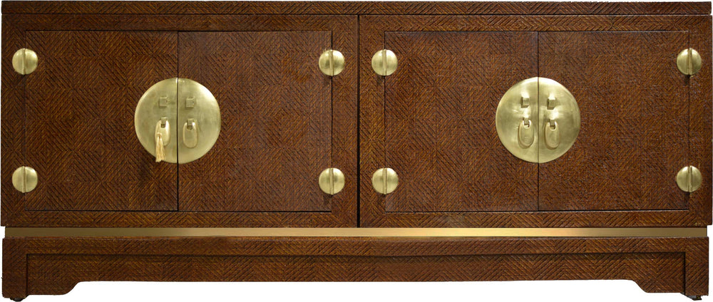 Mid Century Chinoiserie Grasscloth Buffet Sideboard