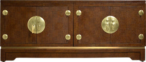 Mid Century Chinoiserie Grasscloth Buffet Sideboard
