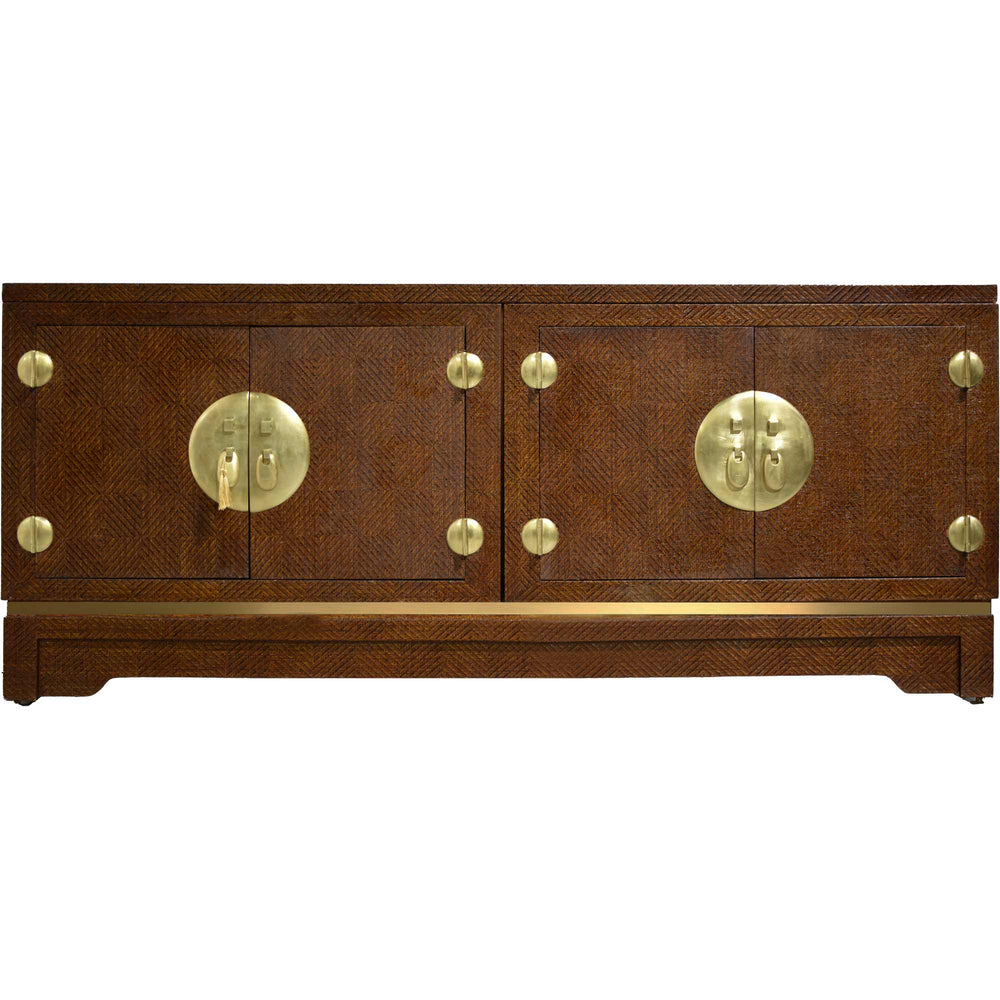 Mid Century Chinoiserie Grasscloth Buffet Sideboard