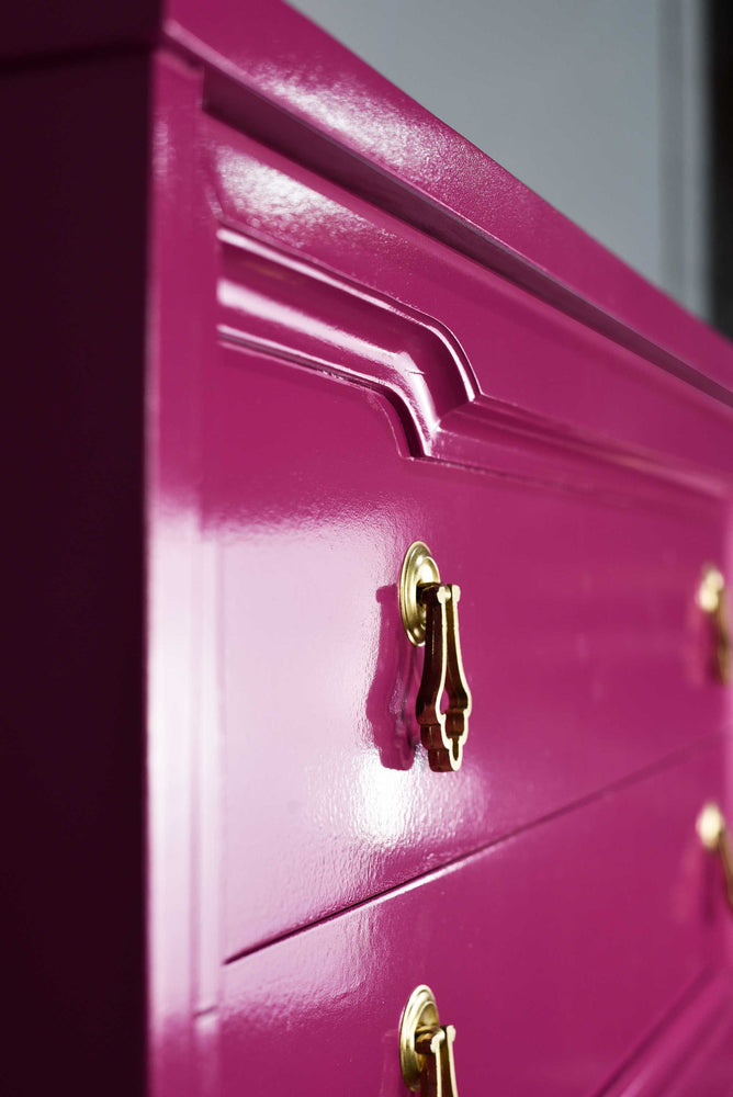 Mid Century Chinoiserie Style Highboy Dresser in Pink - Newly Painted