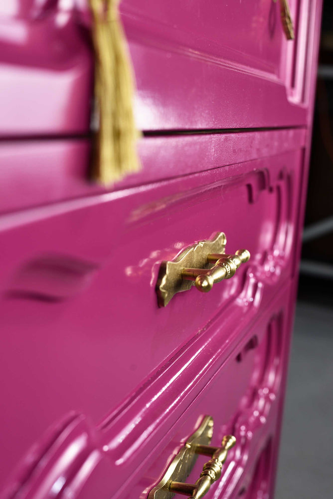 Mid Century Chinoiserie Style Highboy Dresser in Pink - Newly Painted