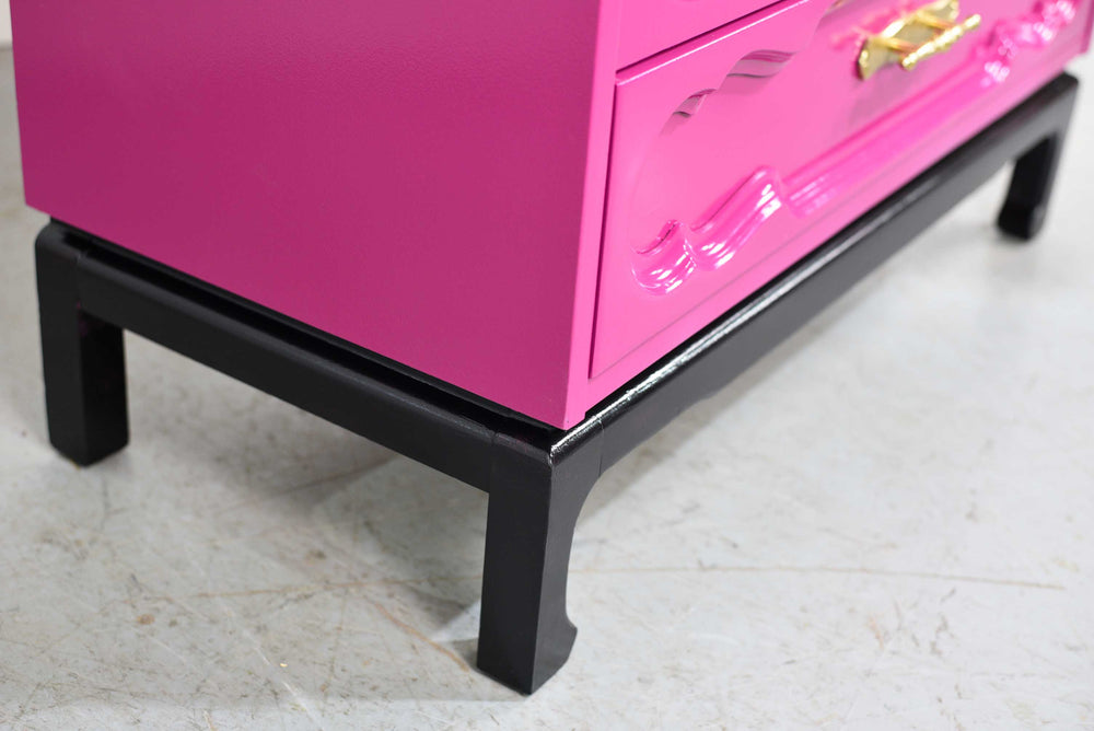 Mid Century Chinoiserie Style Highboy Dresser in Pink - Newly Painted