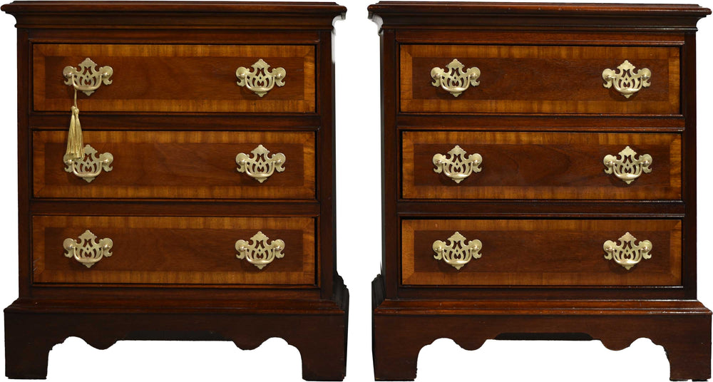 Mid Century Chippendale Style Banded Nightstands by Dixie Furniture - A Pair