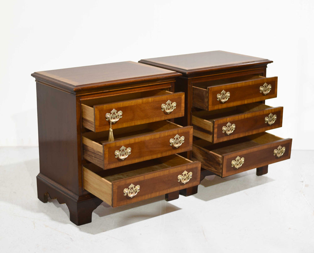 Mid Century Chippendale Style Banded Nightstands by Dixie Furniture - A Pair