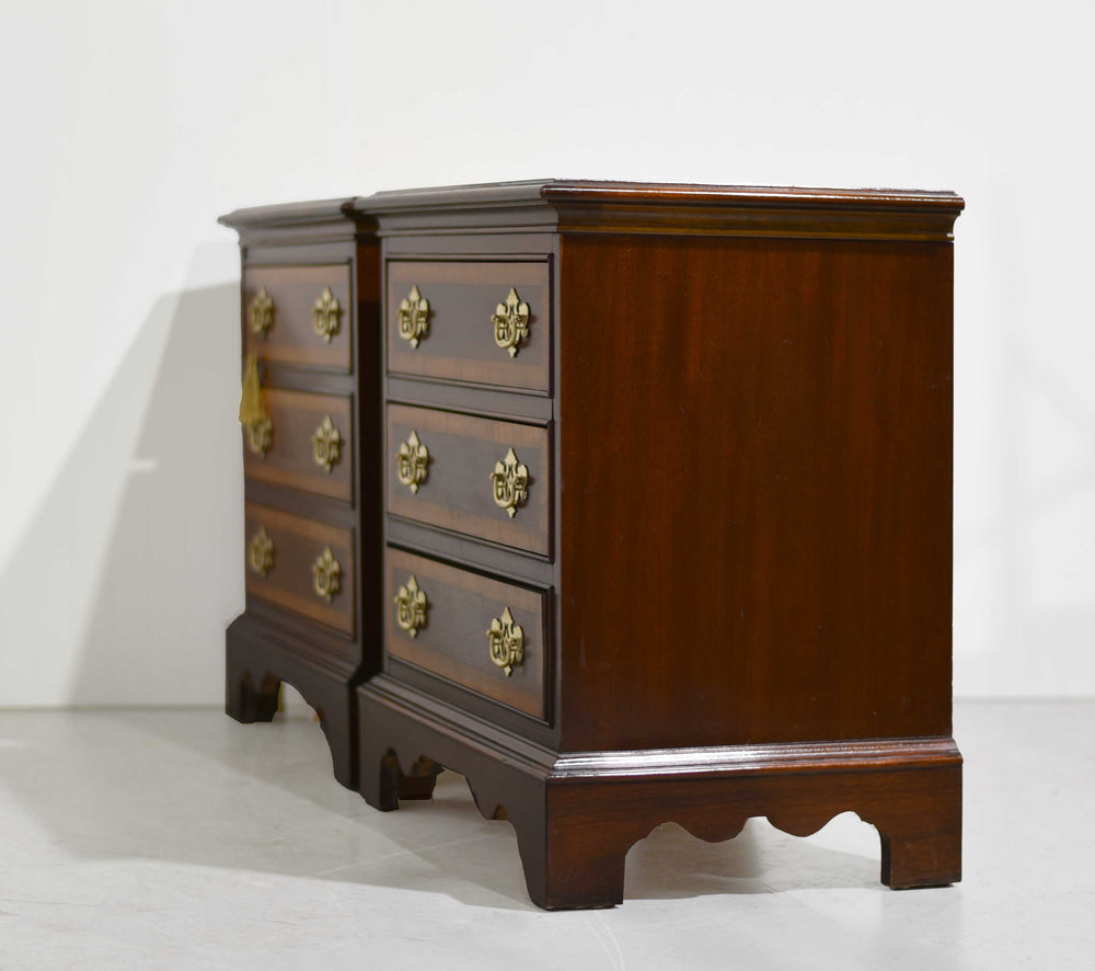 Mid Century Chippendale Style Banded Nightstands by Dixie Furniture - A Pair