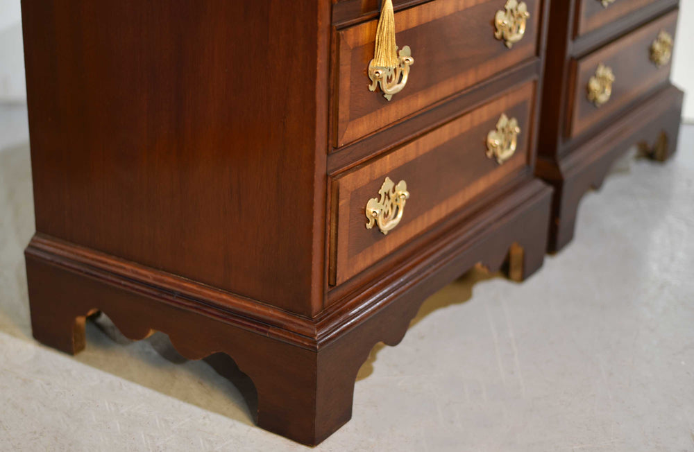 Mid Century Chippendale Style Banded Nightstands by Dixie Furniture - A Pair