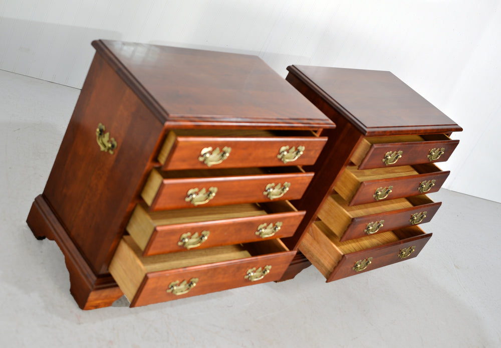 Mid Century Chippendale Style Cherry Nightstands - A Pair