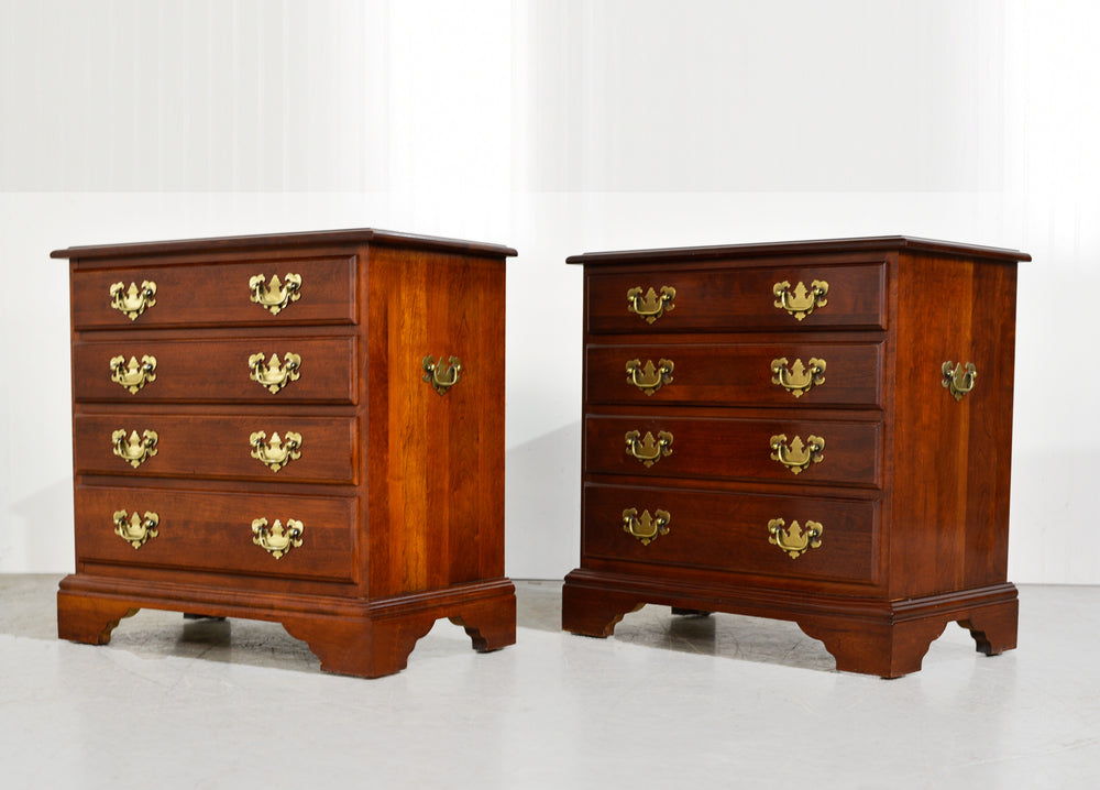 Mid Century Chippendale Style Cherry Nightstands - A Pair